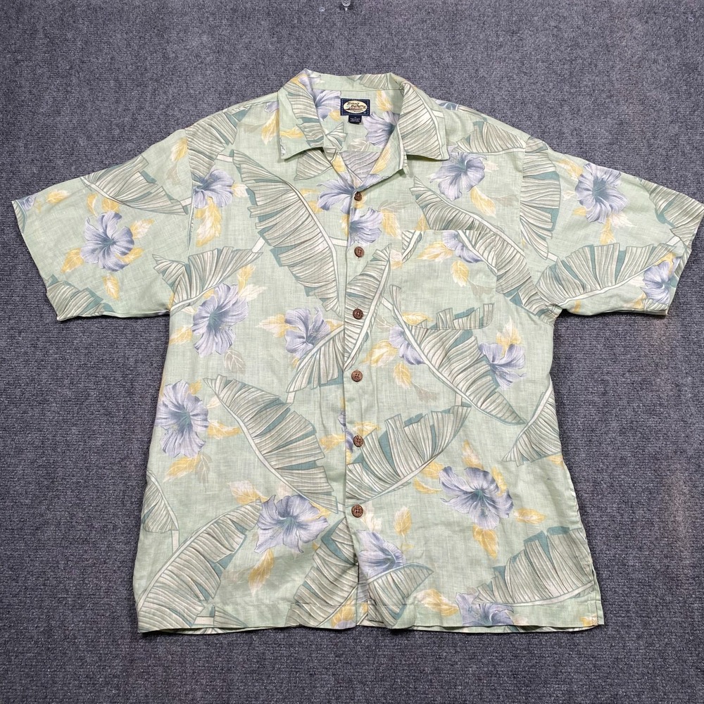Tommy Bhama Men's Medium Camp Shirt Palm Fronds Linen Floral